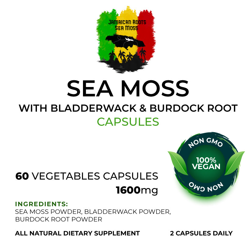 Premium Sea Moss Burdock Root And Bladderwrack Capsules 1600mg Jamaican Roots Sea Moss 